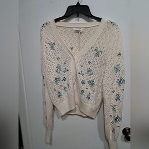 DRIFTWOOD Cream and Blue Floral Cardigan
